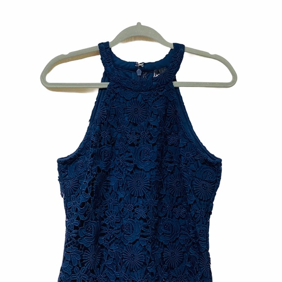 Lulus Love Poem Navy Blue Lace Mini Dress Halter - Picture 2 of 7